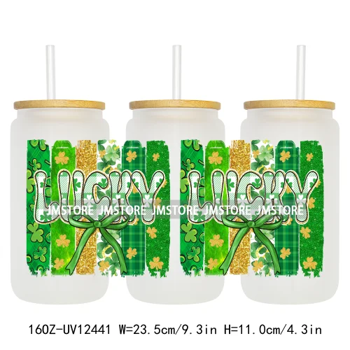 Lucky Coquette Bow Happy St Patrick's Day 16OZ UV DTF Cup Wrap Transfer Stickers Custom Waterproof Labels For Libbey Glass Can