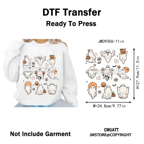Ghost Spooky Mama Season Trick or Treat Coquette Bow Halloween Iron on DTF Washable Transfer Sticker Ready to Press for Clothing