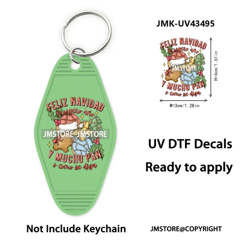 Feliz Navidad Pan Dulce Christmas UV DTF Motel Keychain Decal Ready To Ship Durable Transfer Stickers Prints For Hotel Keychain