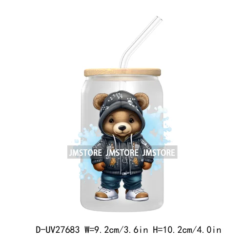 Colorful Urban Streetwear Bear UV DTF Transfer Stickers Decals For Libbey Cold Cups Mugs Tumbler Waterproof Logo Hip Hop Animals