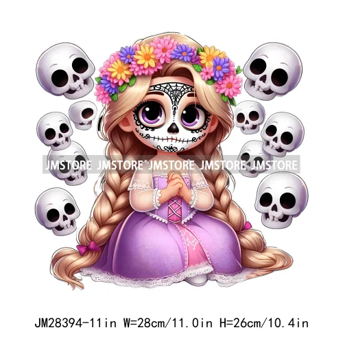 Washable Day Of The Dead La Catrina Dolls Designs Cartoon Princess Hispanic Girly Iron On DTF Transfers Stickers For Hoodies