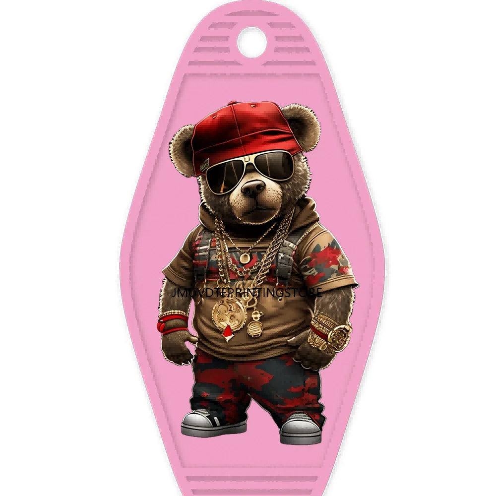 Cool Hustle Dog With Money High Quality WaterProof UV DTF Sticker For Motel Hotel Keychain Urban Street Teddy Bear