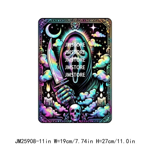 Spooky Horror Halloween Designs Killer King Ghost Death Tarot Card DTF Iron On Transfer Stickers Ready To Press For T-shirt Bags