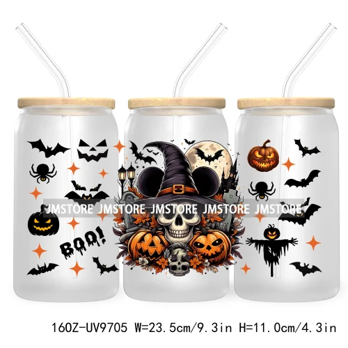 Halloween Spooky Bat Cartoon Character 16OZ UV DTF Cup Wrap Transfer Stickers Custom Labels Waterproof Logo For Libbey Glass Can