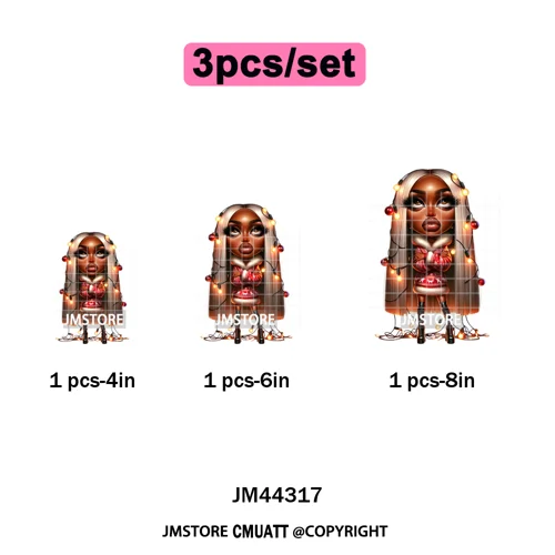 Sassy Black Girl Santa Christmas Bright Gingerbread Iron on Washable DTF Heat Transfers Stickers Ready to Press for Sweatshirts