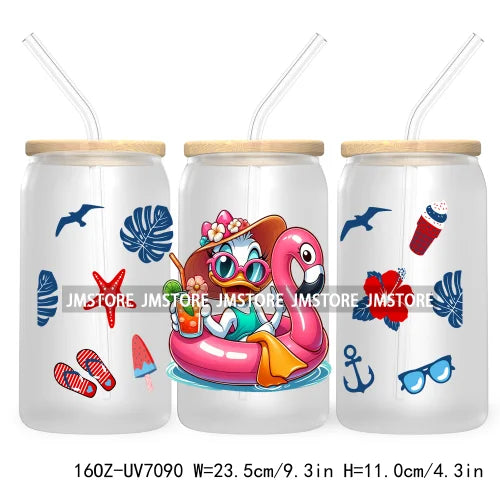 Horror's Summer Vacation 16OZ UV DTF Cup Wrap Transfers Stickers For Libbey Glass Can Cups Tumbler Waterproof Craft Cartoon Girl