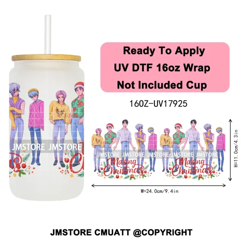Kpop Demon Inspired Movie Christmas Santa Hat 16OZ UV DTF Cup Wrap Ready To Apply Durable Transfer Stickers For Libbey Glass Can