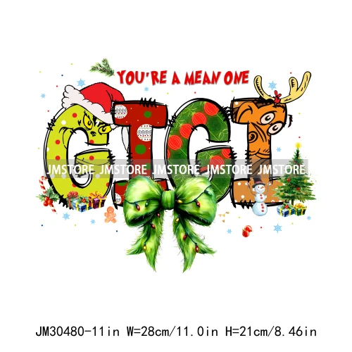 Christmas Coquette Bow Mama Mini Nana Family You're A Mean One Iron On DTF Transfers Stickers Ready To Press For Clothing