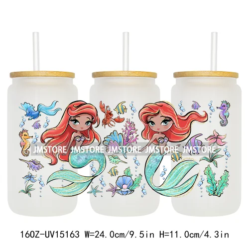 Cartoon Princess Coquette Mermaid 16OZ UV DTF Cup Wraps Ready To Apply Waterproof Transfer Stickers For Libbey Glass Can Tumbler
