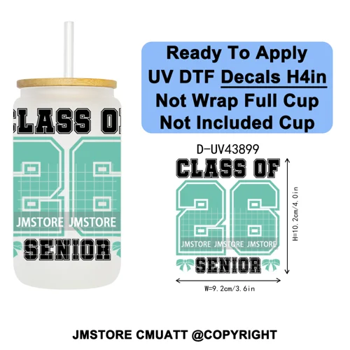 College Grad Class Of 2026 UV DTF Cup Decals Ready To Apply Transfer Stickers Durable Custom Labels For Libbey Glass Can Mugs