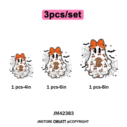 Ghost Coquette Spanish Halloween Pan Dulce Conchas And Cucuy Iron on DTF Washable Transfers Stickers Ready to Press for Textiles