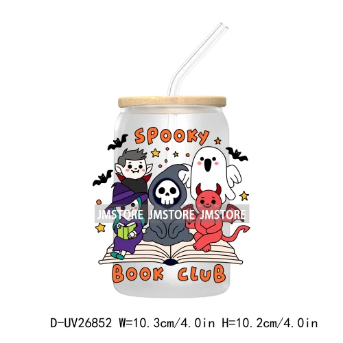 Spooky Halloween Book Club 16OZ UV DTF Cup Wrap Transfer Stickers Custom Labels Waterproof Logo For Libbey Glass Can Fall Season