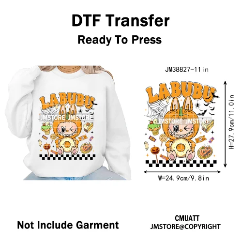 Cute Checkered Spooky Doll Monster Characters Halloween Iron on DTF Washable Heat Transfers Stickers Ready to Press for Textile