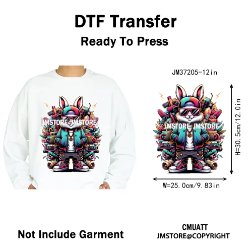 12in Street Snarl Savage Animal King Graffiti Urban Bear Bunny Cat Dog Iron on DTF Transfers Stickers Ready to Press for Clothes