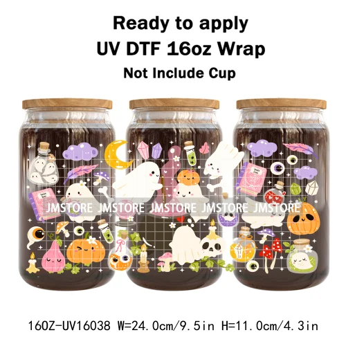 Spooky Boo Halloween Fall Bookish Ghost UV DTF Stickers Ready To Transfer Cup Wrap Custom Labels For Libbey Can Glass Tumbler