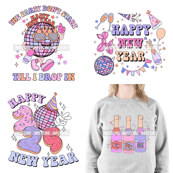 Cheers To The New Year 2025 Eve Peace Love Party Disco Ball Iron On DTF Transfers Stickers Ready To Press For Clothing Bags