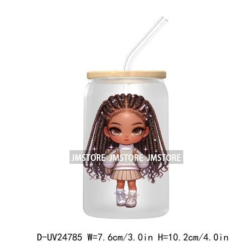 Fashion Chibi Dreadlock Girls UV DTF Transfers Stickers Decals For Libbey Cold Cups Mugs Tumbler Waterproof DIY Craft Black Girl