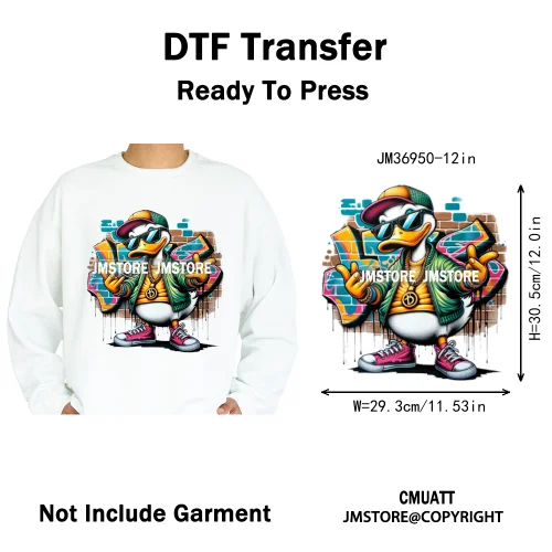 12in Cool Urban Trap Style King Animal Rich Ducks With Gold Chain Iron on DTF Heat Transfer Sticker Ready to Press for Clothing