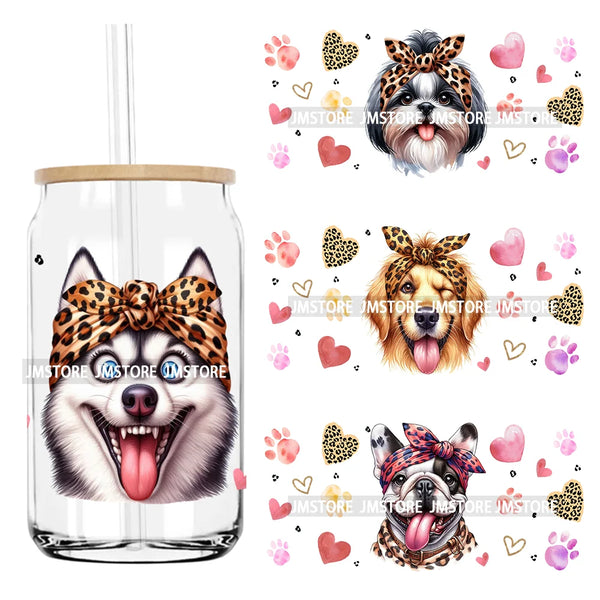 Funny Leopard Animal Cute Dog And Paw UV DTF Sticker For 16OZ Libbey Glass Cup Can Wrap Transfer Stickers Custom Labels DIY Logo