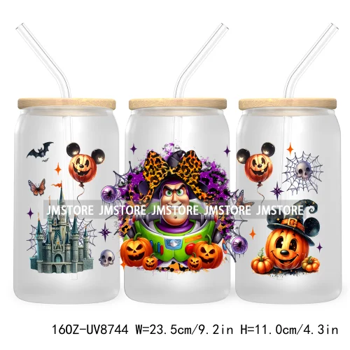 Halloween Leopard Cartoon Princess 16OZ UV DTF Cup Wrap Transfer Sticker Custom Labels Waterproof Logo For Libbey Glass Can Fall