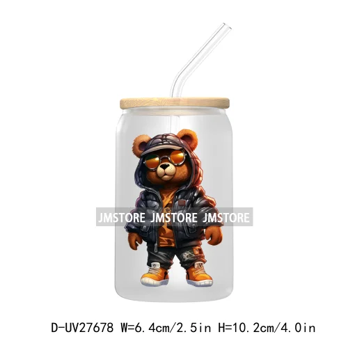 Colorful Urban Streetwear Bear UV DTF Transfer Stickers Decals For Libbey Cold Cups Mugs Tumbler Waterproof Logo Hip Hop Animals