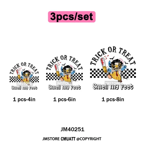 Checkered Trick Or Treat Scary Killer Character Halloween Vibes Iron on DTF Washable Transfer Sticker Ready to Press for Hoodies