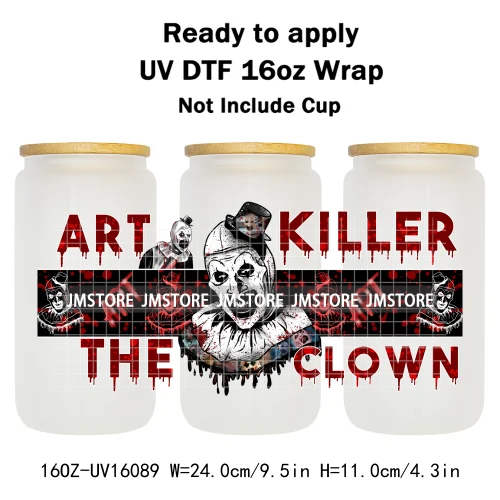 Halloween Horror Characters Scary Movie Killers 16OZ UV DTF Cup Wraps Ready To Apply Transfer Stickers For Libbey Glass Can Mugs
