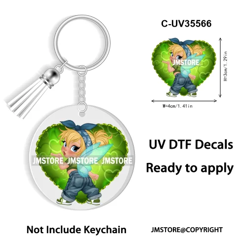 Cartoon Princess In My Villains Era UV DTF Decal Round Keychain Ready To Apply WaterProof Transfer Stickers For Circle Keychain