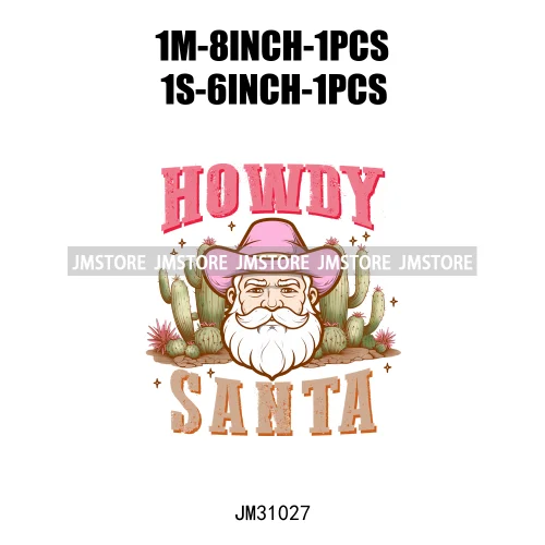 Retro Western Howdy Cowboy Santa Snowmies Cactus Merry Christmas Iron On DTF Transfers Stickers Ready To Press For Clothing