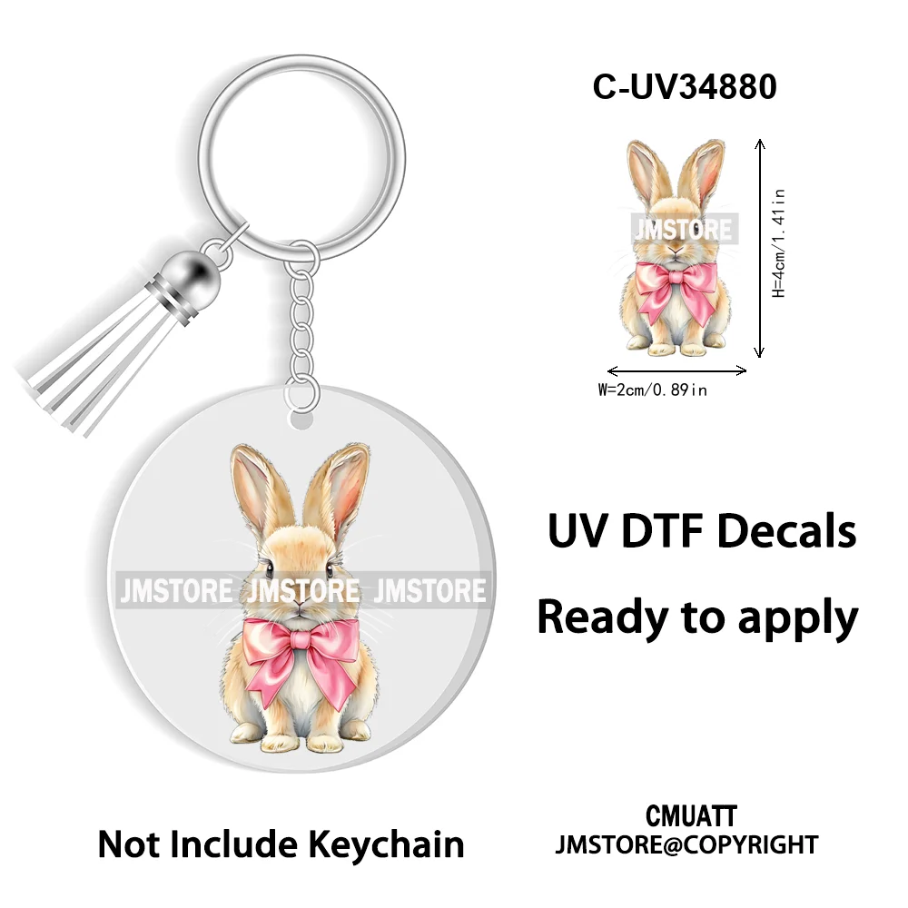 Christian Easter Eggs Bunny Mama Coquette Bow Good Quality WaterProof UV DTF Stickers For Round Circle Acrylic Keychain Keyring