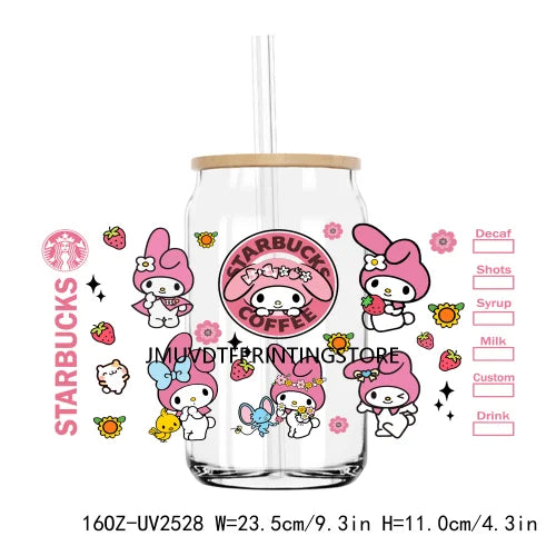 Cute Bear And Cat Coffee UV DTF Sticker For 16OZ Libbey Glass Cup Can Cartoon Cars Wrap Transfer Sticker Custom Labels DIY Logo