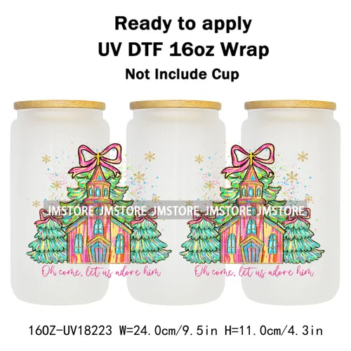 Holly Jolly Christmas Jesus Christian UV DTF Stickers Ready To Apply Cup Wrap Custom Labels DIY Craft For Libbey Glass Can Mugs