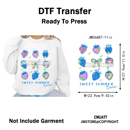 Boho Coquette Floral Strawberry Festival Vibes Summer Fruit Iron on DTF Thermal Transfer Sticker Ready to Press for Clothes Bags
