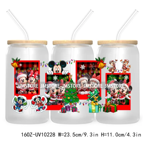 Mouse Christmas Cartoon Friends 16OZ UV DTF Cup Wrap Transfer Stickers Princess Custom Labels Waterproof For Libbey Glass Can