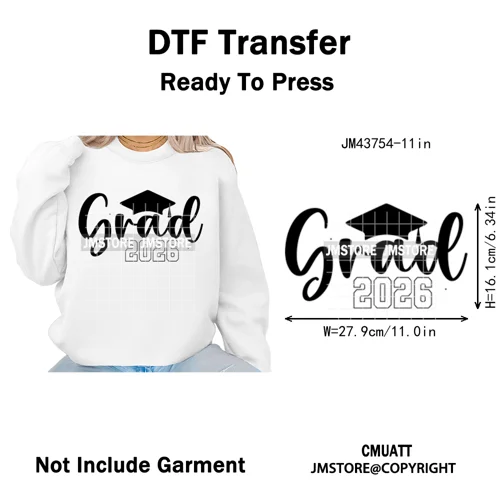 High School Senior Year Class of 2026 My First Last Day Iron on Washable DTF Heat Transfers Stickers Ready to Press for Hoodies