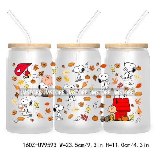 Halloween Cartoon 16OZ UV DTF Cup Wrap Transfer Stickers Custom Labels Waterproof Logo For Libbey Glass Can Pumpkin Season Vibes