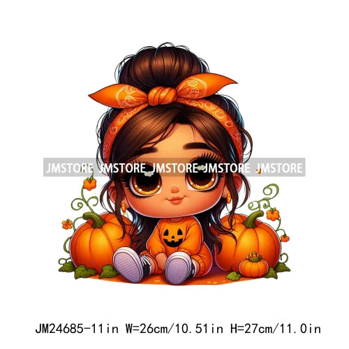 Funny Headband Hispanic Cute Latina Baby Girls Halloween Pumpkin Designs Iron On DTF Heat Press Transfer Stickers For Shirt Bags