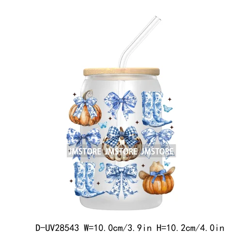 Howdy Fall Western Pumpkin UV DTF Transfer Stickers Decals For Libbey Cold Cups Mugs Tumbler Labels Coquette Bow Cowgirl Boots