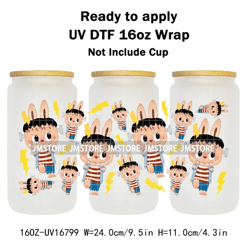 Laboo Killers Horror Halloween Monster Doll UV DTF Wraps Transfer Sticker Waterproof High Quality For 16OZ Libbey Glass Can Mugs