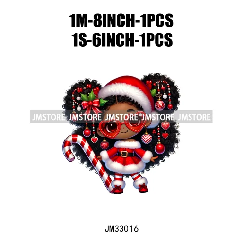 Fashion Black Santa Girls Candy Cane Afro Kids Christmas Season Iron On DTF Transfers Stickers Ready To Press For Sweatshirts