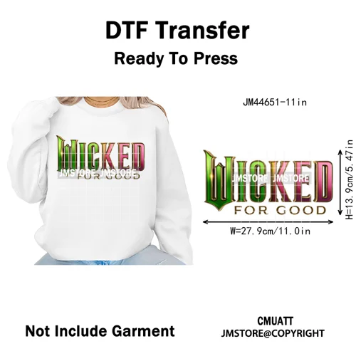 Pink and Green Magic Broomstick Witches Movie Fans Iron on Washable DTF Heat Transfers Stickers Ready to Press for Sweatshirts