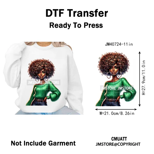 Sassy Curly Afro Women Fashion Hairstyle Urban Melanin Girls Iron on DTF Washable Transfers Stickers Ready to Press for Textile