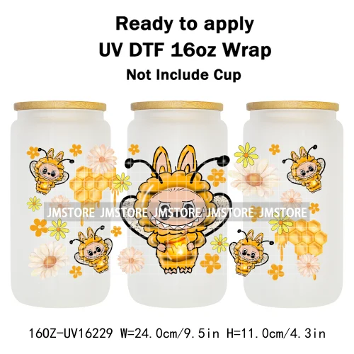 Cute Monster Doll Mexican Food Snacks UV DTF Wraps Transfer Stickers Waterproof High Quality For 16OZ Libbey Glass Can Tumbler