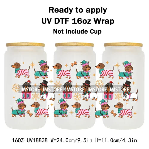 Christmas Bookish Santa Stocking Gifts UV DTF Cup Wrap Ready To Apply Transfer Stickers Waterproof For 16OZ Libbey Glass Can Mug