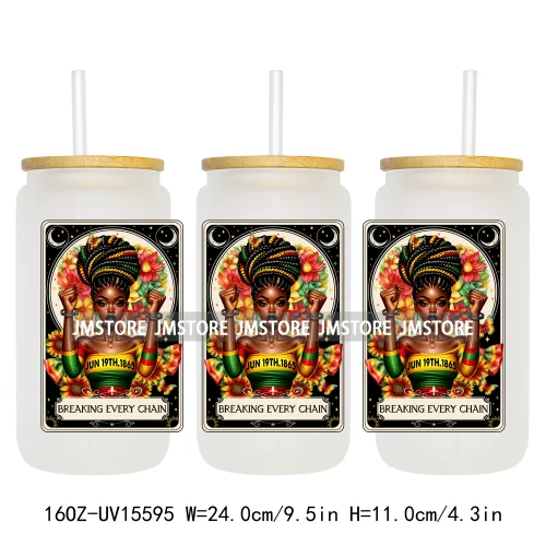 1865 Juneteenth Black History Month UV DTF Cup Wraps Ready To Apply CustomTransfer Stickers For 16OZ Libbey Glass Can Tumbler