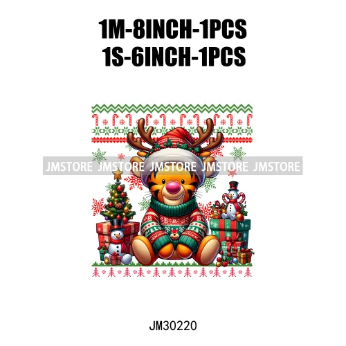 Cartoon Christmas Character Ugly Sweater Friends Deer Winter Holiday Gifts Iron On DTF Heat Press Transfers Stickers For Hoodies