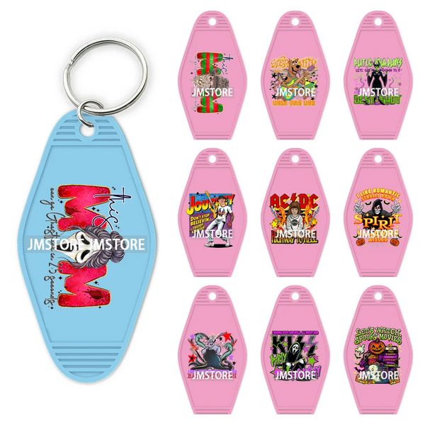 Horror Movie Characters Halloween Mom UV DTF Motel Keychain Wraps Ready To Apply Waterproof High Quality Hotel Keychain Decals