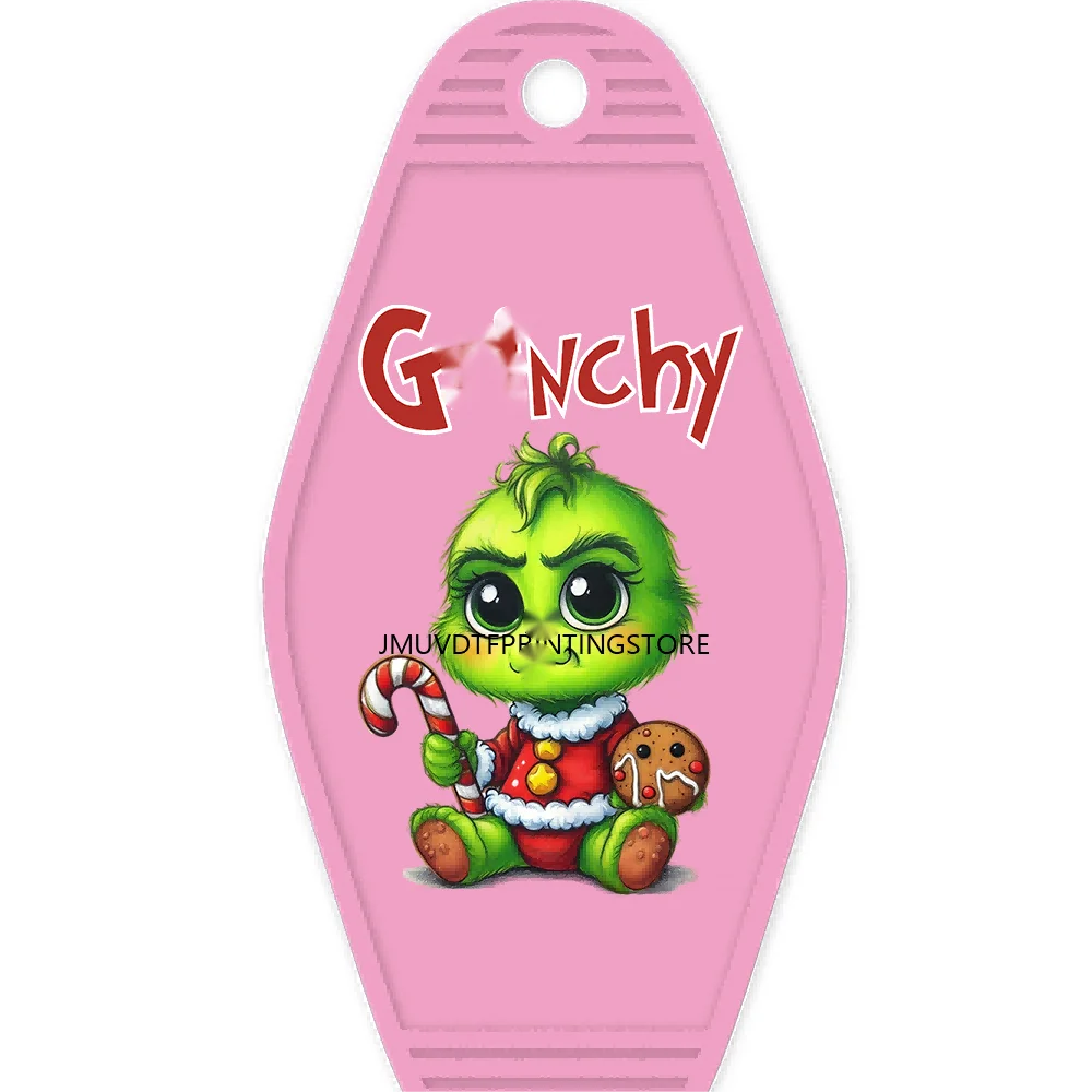 Christmas Cute Baby Green Guy With Santa Hat Gifts High Quality WaterProof UV DTF Sticker For Motel Hotel Keychain