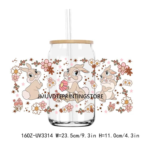 Easter Bunny Egg Spring Flowers UV DTF Sticker For 16OZ Libbey Glass Cup Can Wrap Transfer Sticker Custom Labels DIY Logo