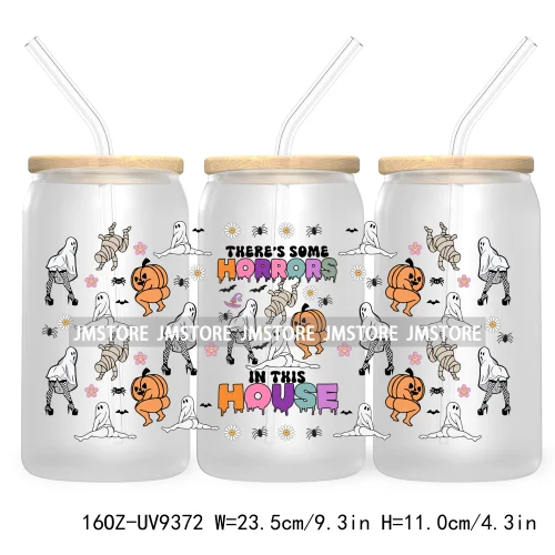 Coquette Pumpkin Autumn 16OZ UV DTF Cup Wrap Transfer Stickers Custom Waterproof Label For Libbey Glass Can Cute Ghost Halloween